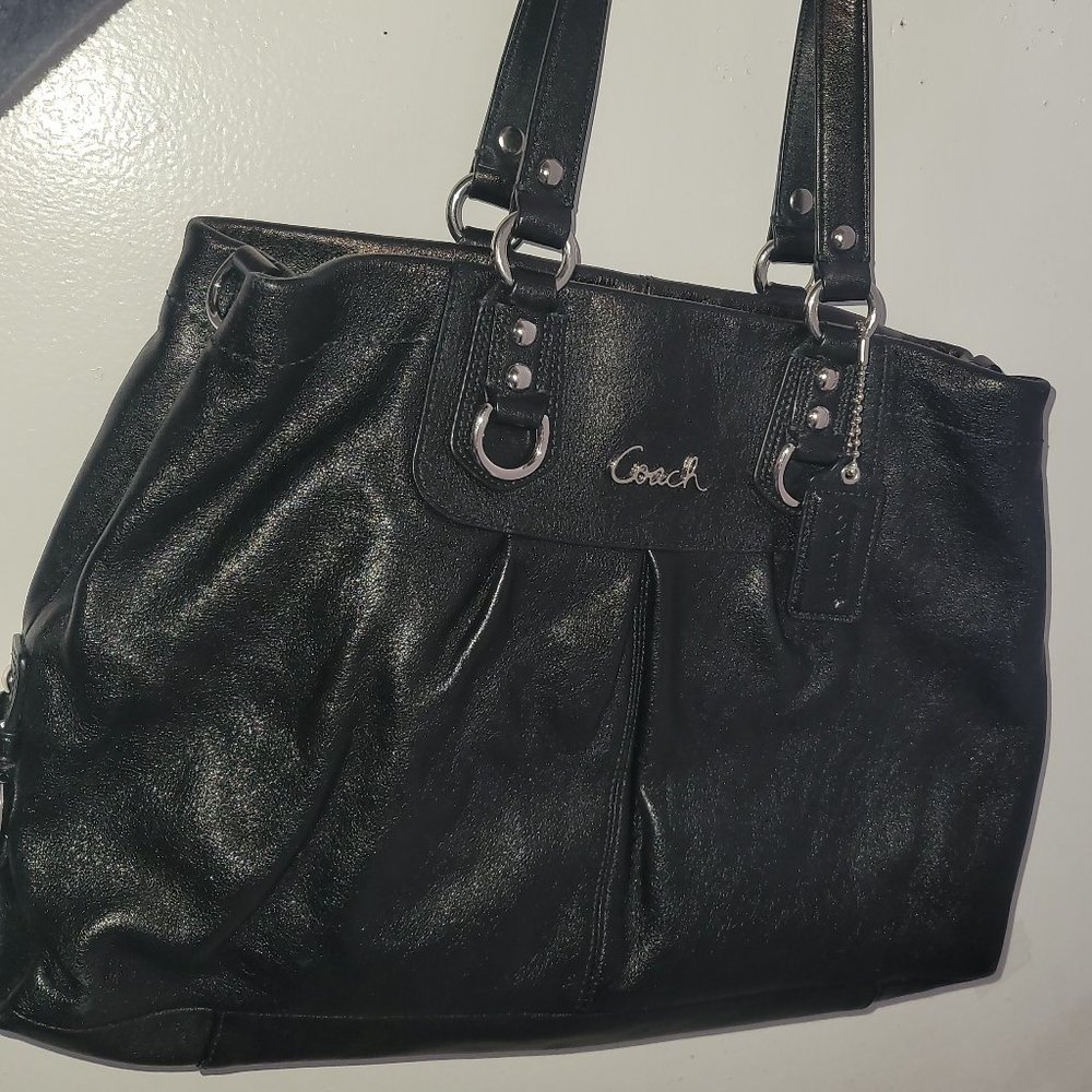 Coach Handbag "Ashley" Satchel Black Leather Handbag